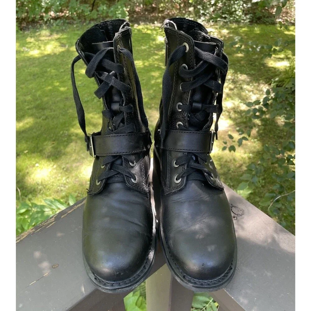 Harley Davidson Ranger Motorcycle Boots Men's 9.5 Black Leather Side Zip Biker